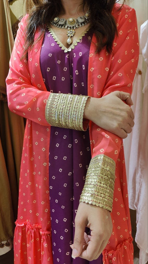 Bandhini High Low Dress with Long Cape