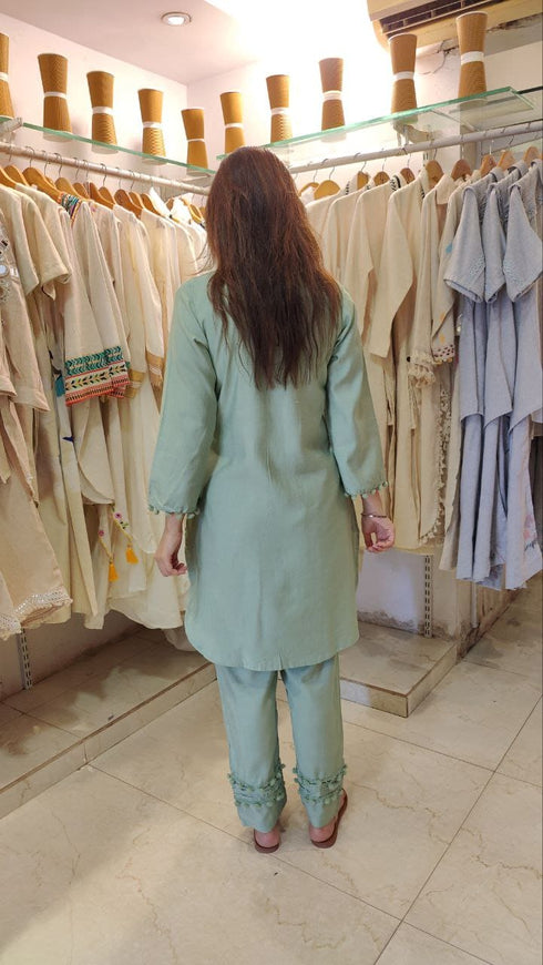 Cutwork Embroidery Green Kurta Set