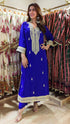 Embroidered Blue Long Yoke Kurta with Pant