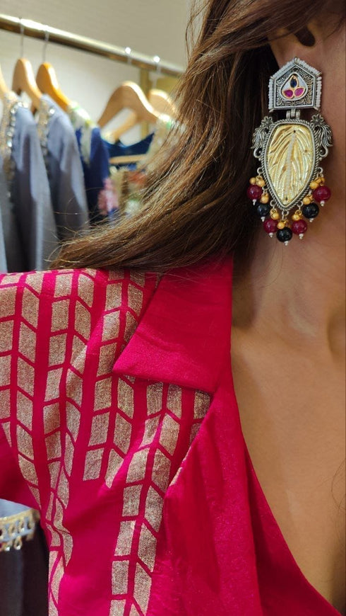 Black And Red Leaf Earring