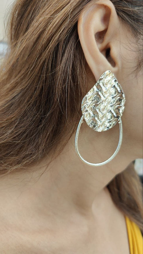 Metallic Drop Hoop Earrings