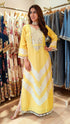 Leheriya Yellow Mirrorwork Kaftan Dress
