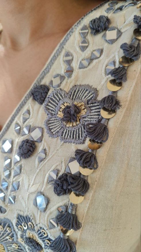 Embroidered Top With Kali Pants - Denim Look