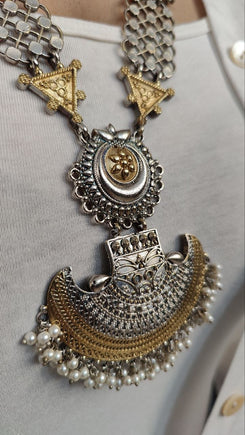 Dual Tone Long Necklace Set