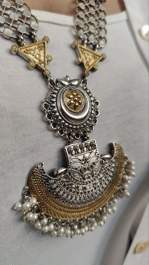 Dual Tone Long Necklace Set