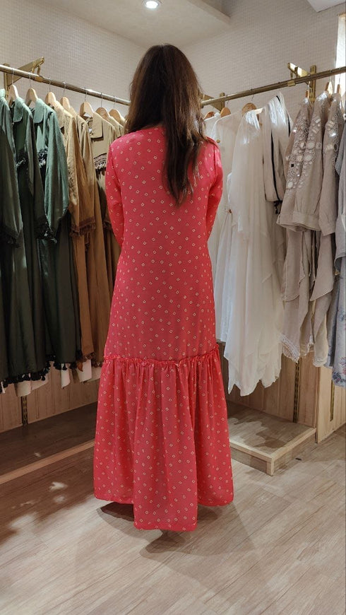 Bandhini High Low Dress with Long Cape