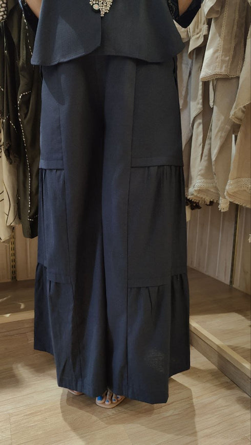 Blue Embroidery Top With Flared Pant