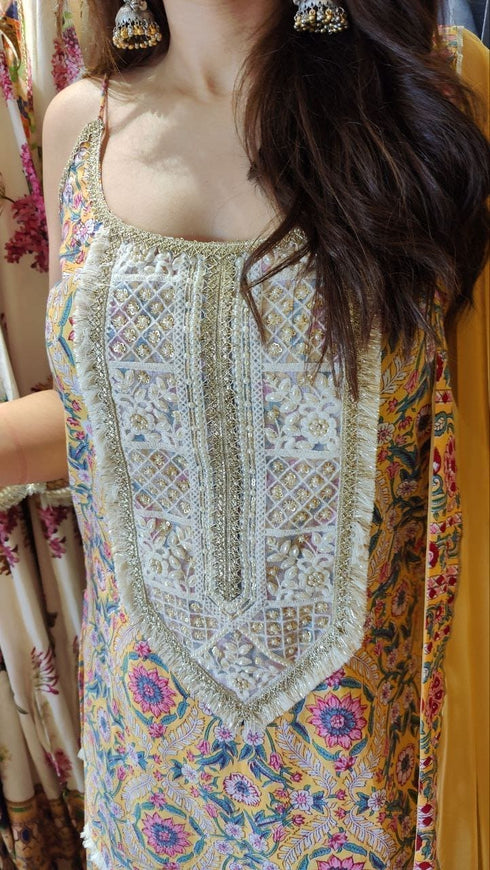 Spaghetti Yellow Jaipuri Sharara Set