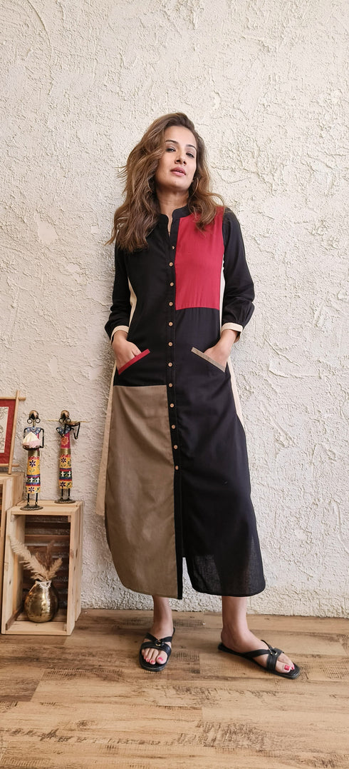 Patchwork Black Shirt Gown