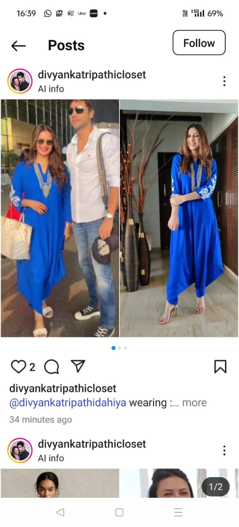 (@DivyankaTripathi) Royal Blue Embroidery Jumpsuit
