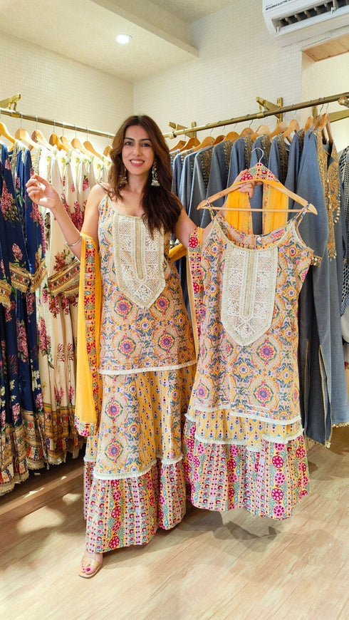 Spaghetti Yellow Jaipuri Sharara Set