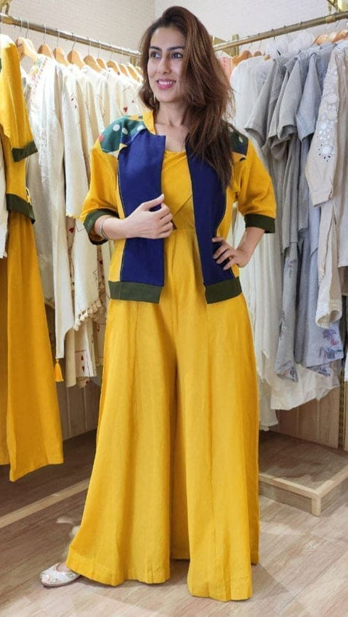 Mustard Yellow Jumpsuit with Bomber Jacket