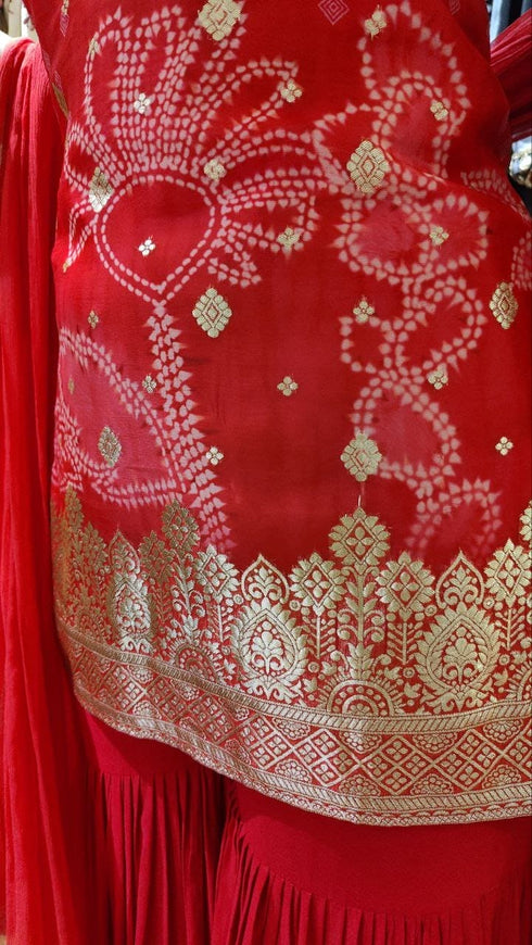 Banarasi Red Spaghetti Sharara Set