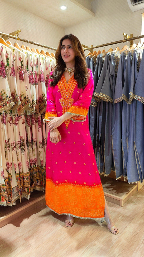 One Piece Pink Kaftan Dress - Hand Embroidered