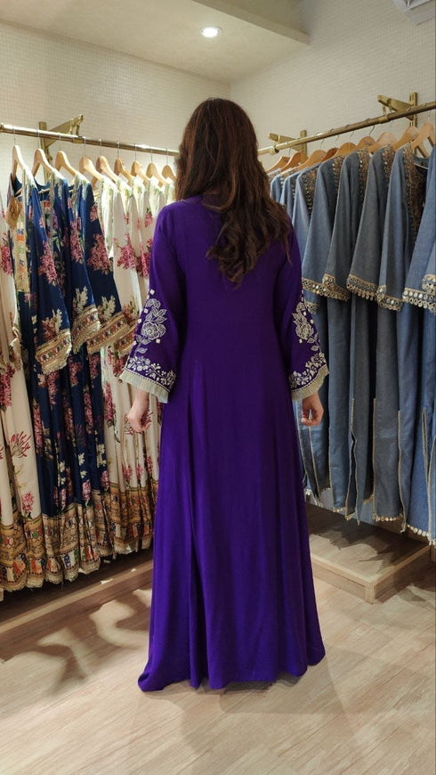 Purple Drape Skirt Set with Embroidered High-Low Top