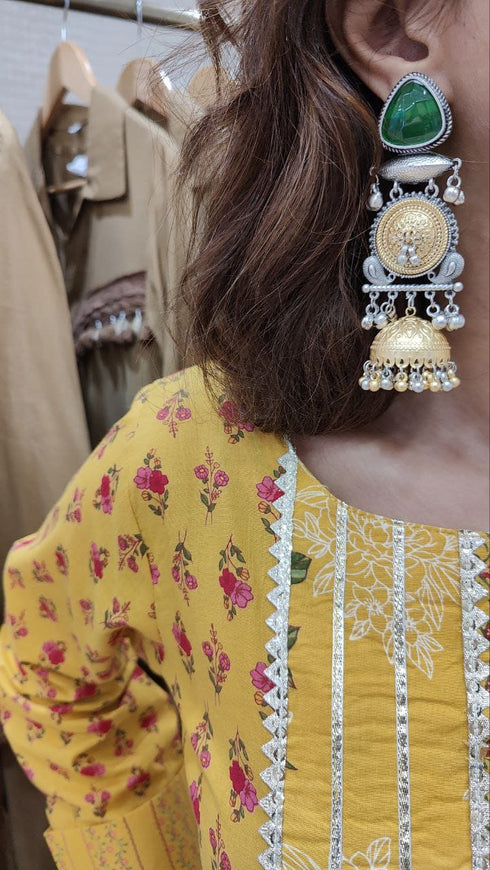 Green Stone Jhumka Earrings