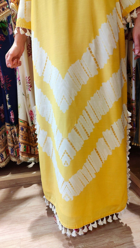 Leheriya Yellow Mirrorwork Kaftan Dress