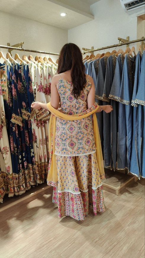 Spaghetti Yellow Jaipuri Sharara Set