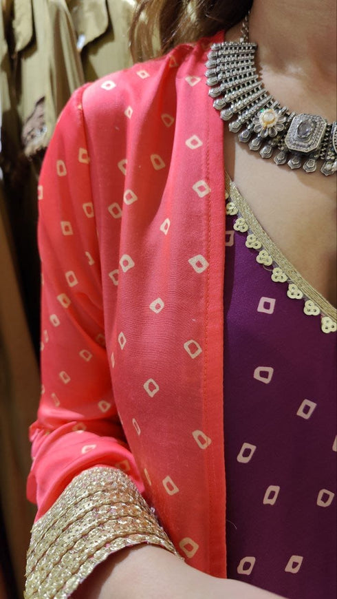 Bandhini High Low Dress with Long Cape