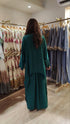 Embroidered Green Kaftan Top with Drape Lungi Skirt