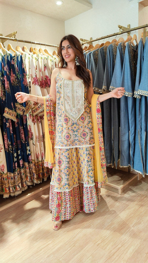 Spaghetti Yellow Jaipuri Sharara Set