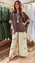 Brown Cream Kaftan Coord Set