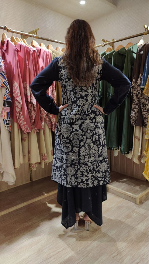 Panihari Black High Low Kurta with Ghera Skirt