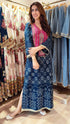 Bandhej Blue Pink Kaftan - Hand Embroidered
