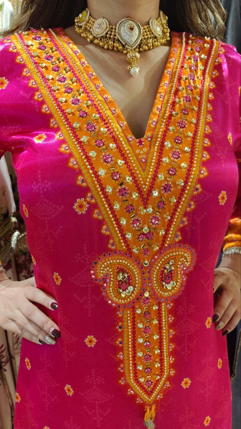 One Piece Pink Kaftan Dress - Hand Embroidered