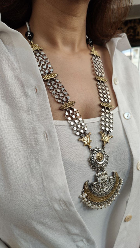 Dual Tone Long Necklace Set