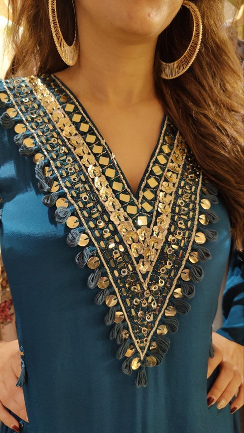 Mirror Blue C Cut Kurta With Pants