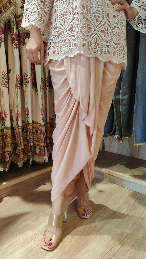 Pink Cutwork Kurta with Dhoti and Singlet