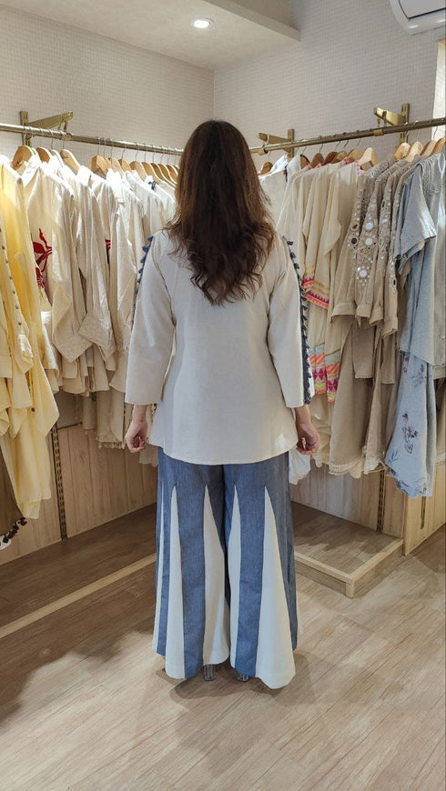 Embroidered Top With Kali Pants - Denim Look