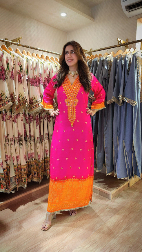 One Piece Pink Kaftan Dress - Hand Embroidered
