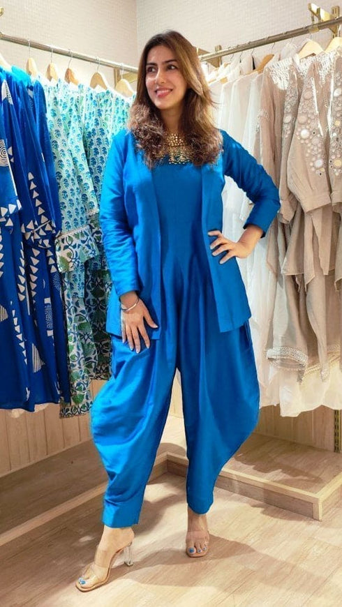 Peacock Blue Jumpsuit with Jacket