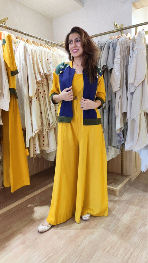 Mustard Yellow Jumpsuit with Bomber Jacket
