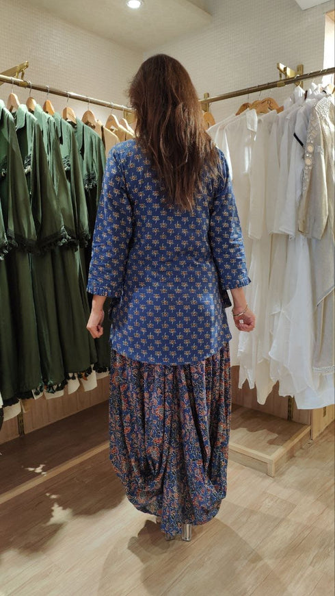 Jaipuri Blue Drape Skirt Set For Women