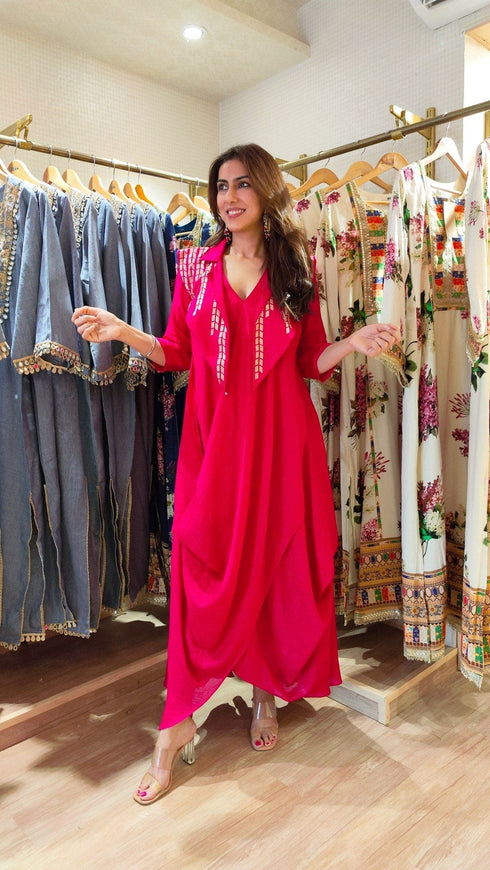 Pink Drape One Piece-dress with Jacket