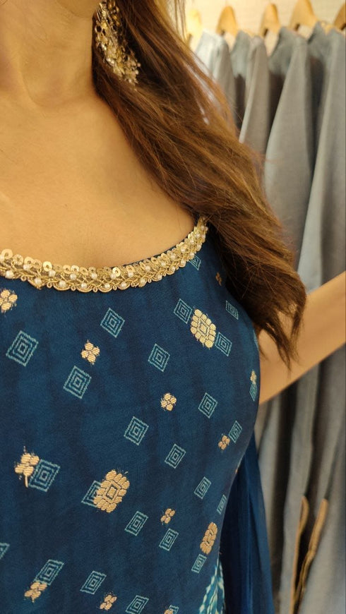 Banarasi Blue Spaghetti Sharara Set