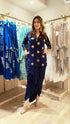 Gold Blue Short Kurta with Dhoti Skirt
