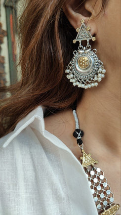 Dual Tone Long Necklace Set