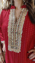 Sabya Red Long Kurta with Pant - Jacquard Silk