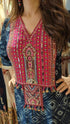 Bandhej Blue Pink Kaftan - Hand Embroidered