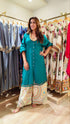 Long Green Kurta With Printed Pant