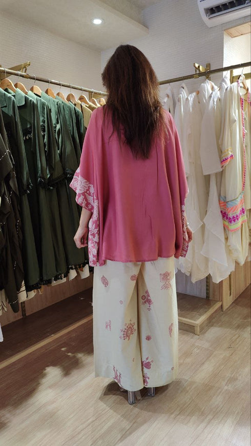 Pink Cream Kaftan Coord Set