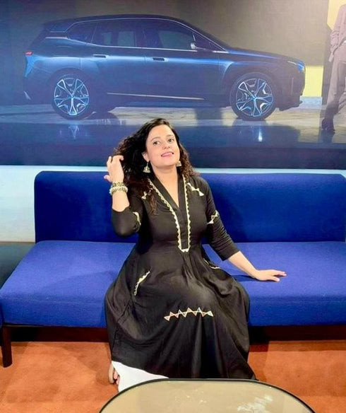 (Madhuri Dixit) Black Leather Patchwork Dress