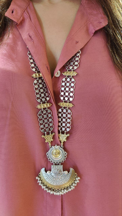 Dual Tone Long Necklace Set