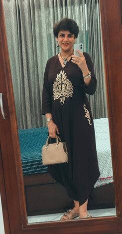 Brown A-line Embroidered Jumpsuit