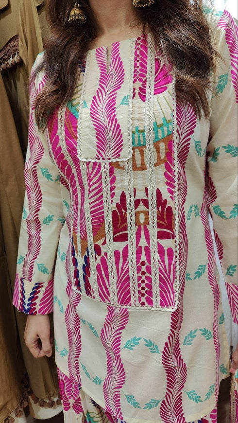 Pink Jaipuri Farshi Set with Potli