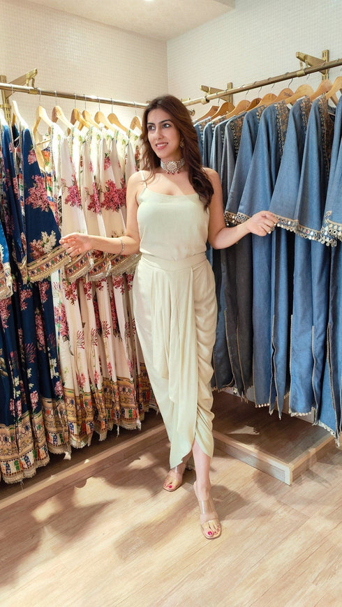 Green Cutwork Kurta with Dhoti and Singlet